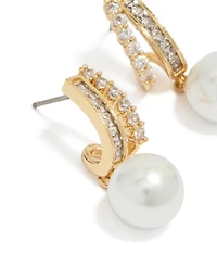 Boucles d'oreilles pendantes en perles illusion avec zircon cubique plaqué or et zirconiums cubiques
