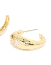 Gold Plated Cubic Zirconia Inlay Graduated Hoop Earrings