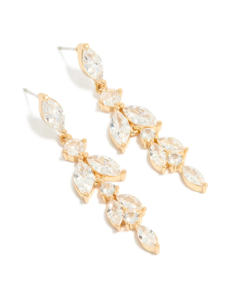 Gold Plated Cubic Zirconia Vine Drop Earrings