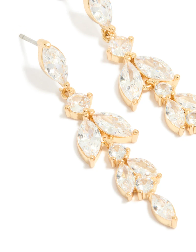 Gold Plated Cubic Zirconia Vine Drop Earrings