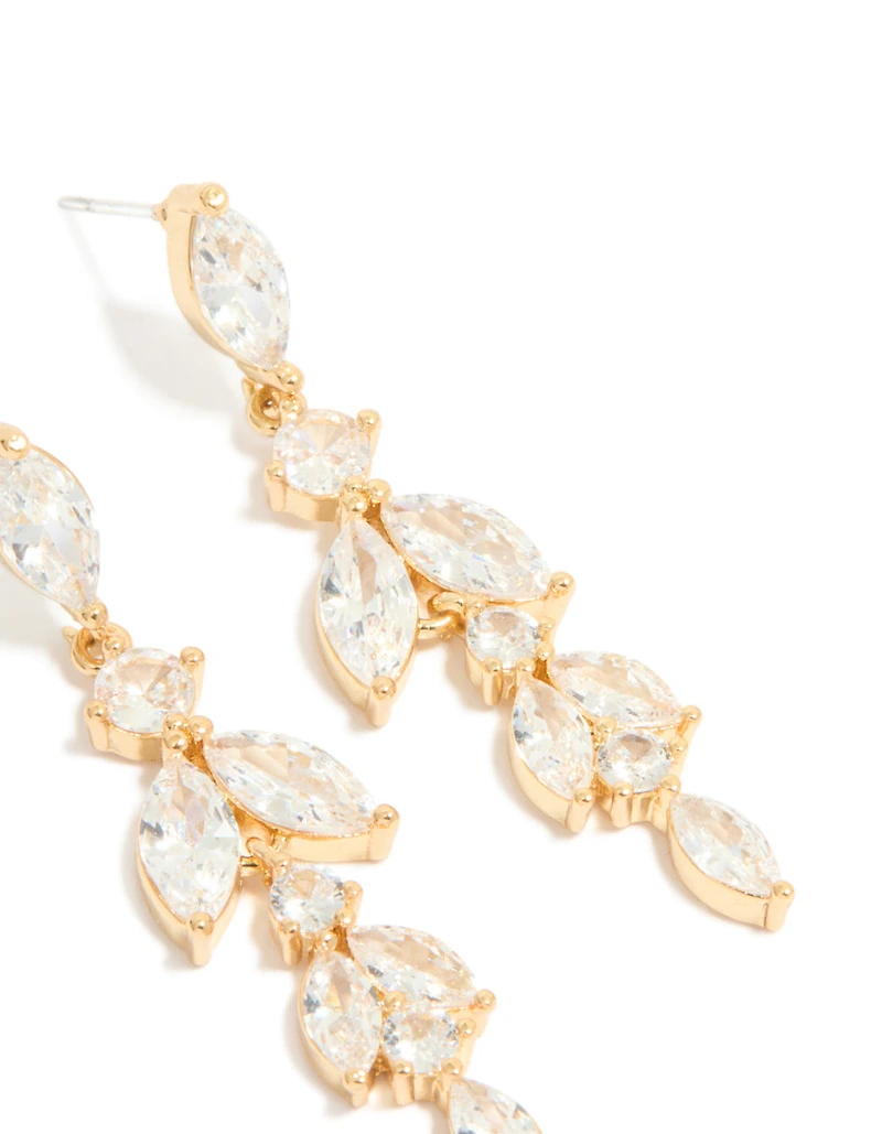 Gold Plated Cubic Zirconia Vine Drop Earrings