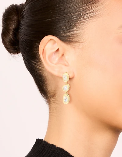 Gold Plated Cubic Zirconia Organic Statement Drop Earrings