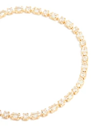 Bracelet de tennis alterné rond et ovale en zircone cubique plaqué or