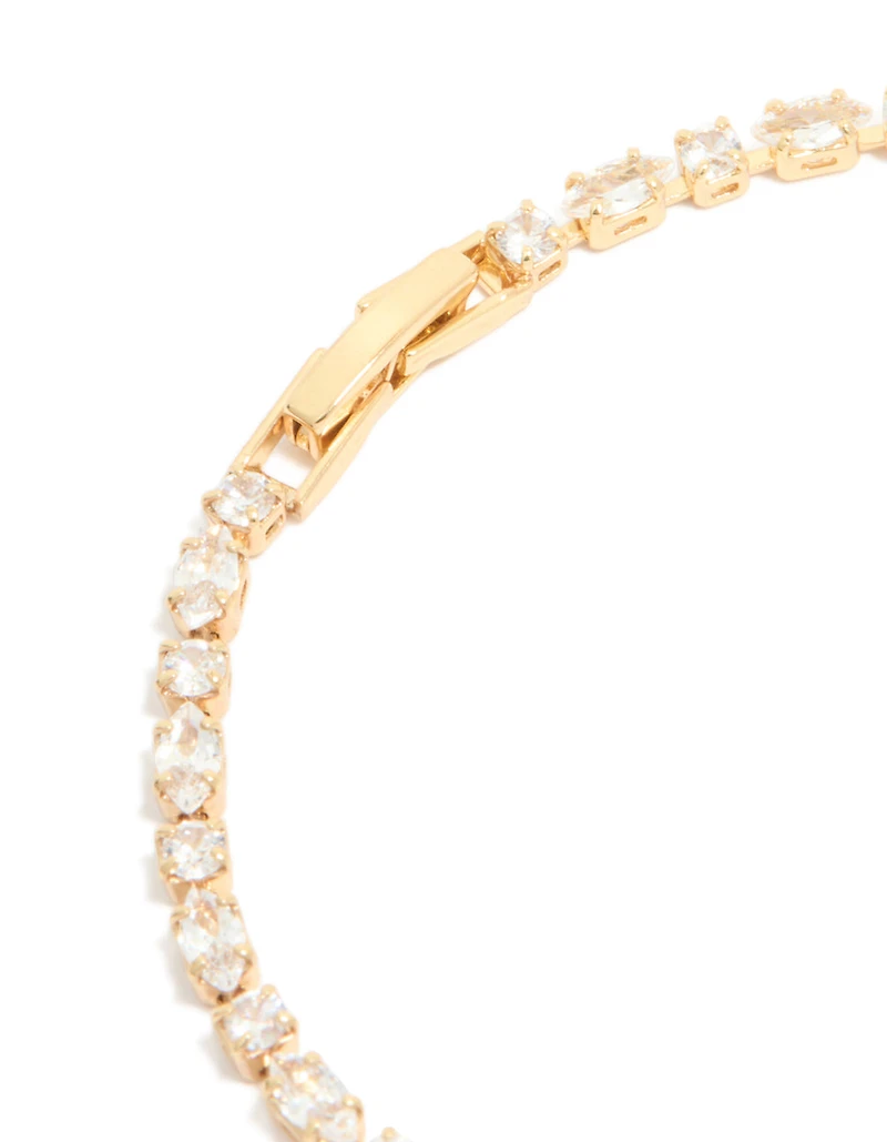 Bracelet de tennis alterné rond et ovale en zircone cubique plaqué or