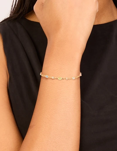 Gold Plated Multicoloured & Clear Cubic Zirconia Oval Bracelet