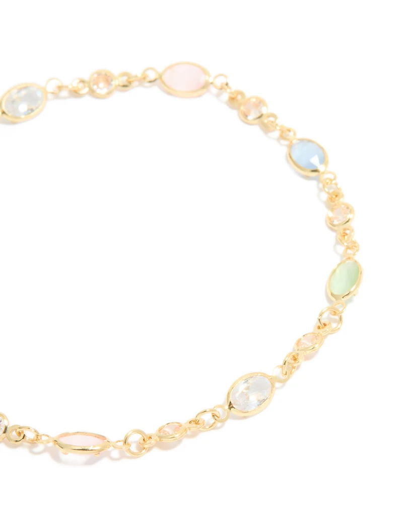 Gold Plated Multicoloured & Clear Cubic Zirconia Oval Bracelet
