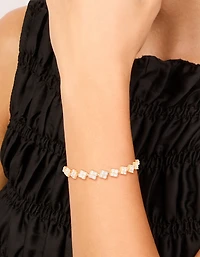 Gold Plated Cubic Zirconia Flower Detail Toggle Bracelet