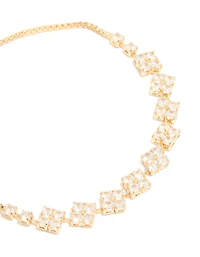 Gold Plated Cubic Zirconia Flower Detail Toggle Bracelet