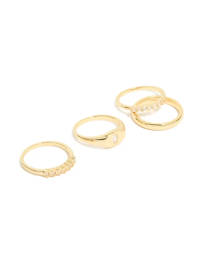 Gold Plated Cubic Zirconia Chunky Circle Rings 4-Pack