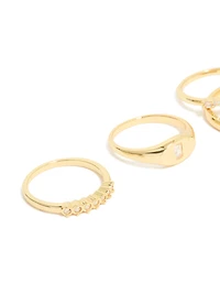 Gold Plated Cubic Zirconia Chunky Circle Rings 4-Pack
