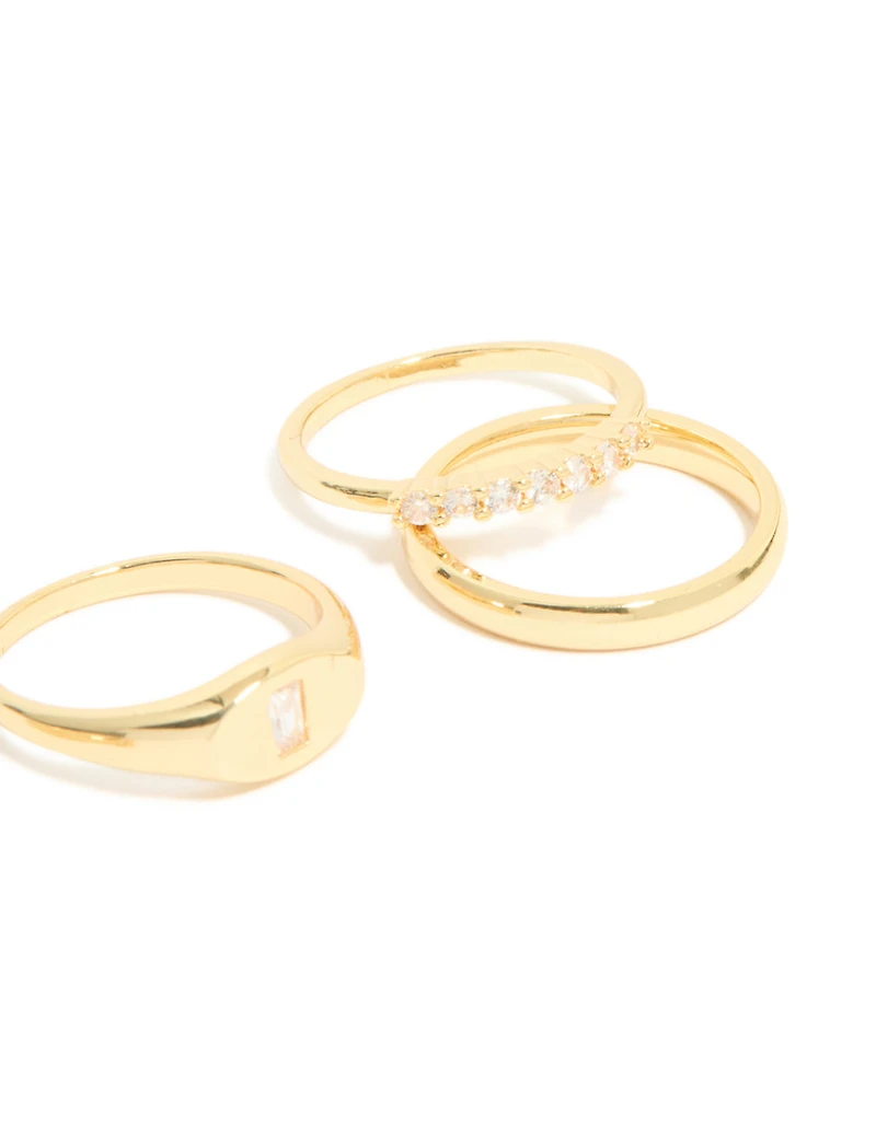 Gold Plated Cubic Zirconia Chunky Circle Rings 4-Pack