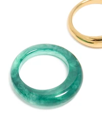 Waterproof Gold Plated Stainless Steel & Teal Modern Thin Stacking Rings 2-Pack