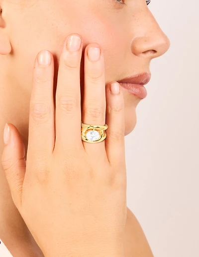 Anneau à bande divisée en zircone cubique fantaisé acier inoxydable plaqué or et imperméable