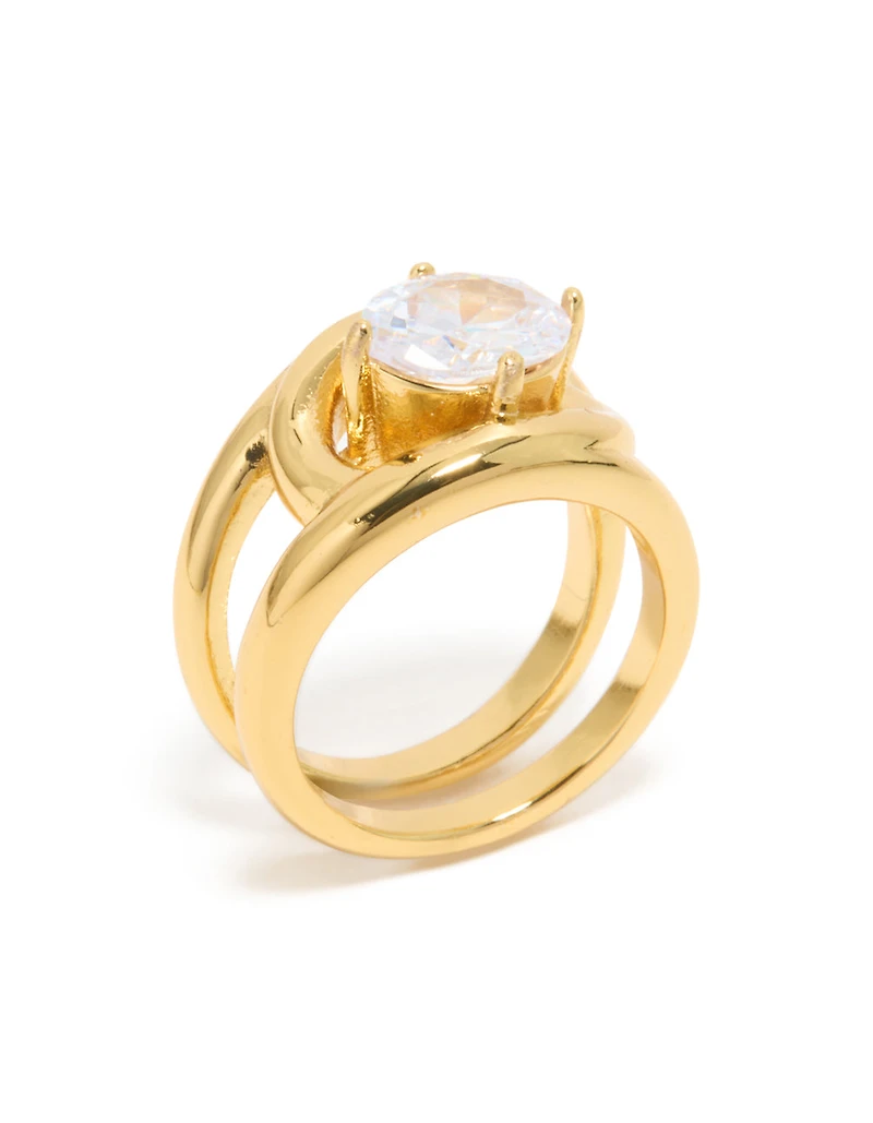 Anneau à bande divisée en zircone cubique fantaisé acier inoxydable plaqué or et imperméable