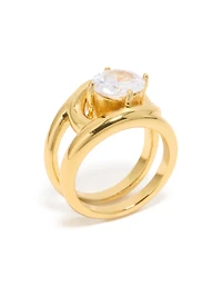 Anneau à bande divisée en zircone cubique fantaisé acier inoxydable plaqué or et imperméable