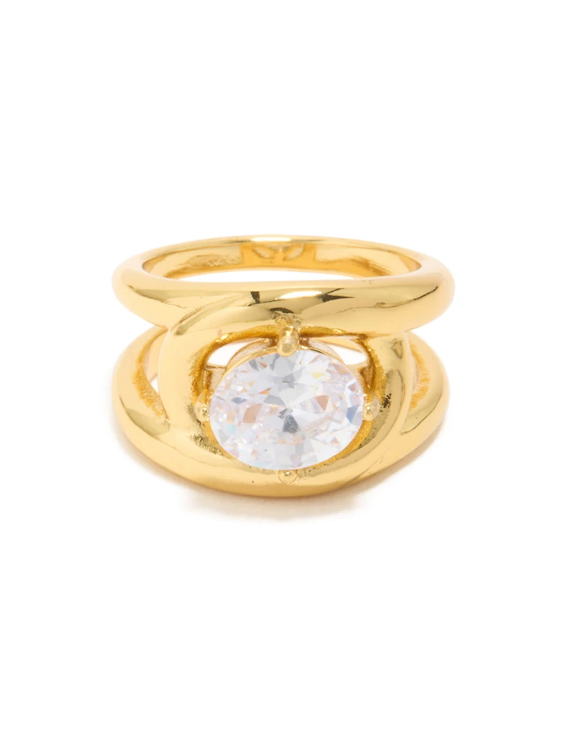 Anneau à bande divisée en zircone cubique fantaisé acier inoxydable plaqué or et imperméable