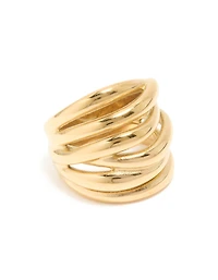 Waterproof Gold Plated Stainless Steel Bold Stacked Line Ring