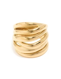 Waterproof Gold Plated Stainless Steel Bold Stacked Line Ring