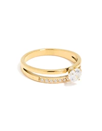 Waterproof Gold Plated Stainless Steel Dainty Cubic Zirconia Double Layered Ring