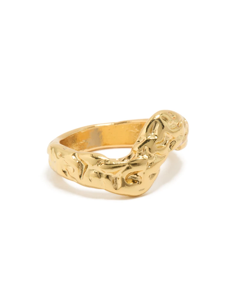 Waterproof Gold Plated Stainless Steel Molten Curved Front Ring