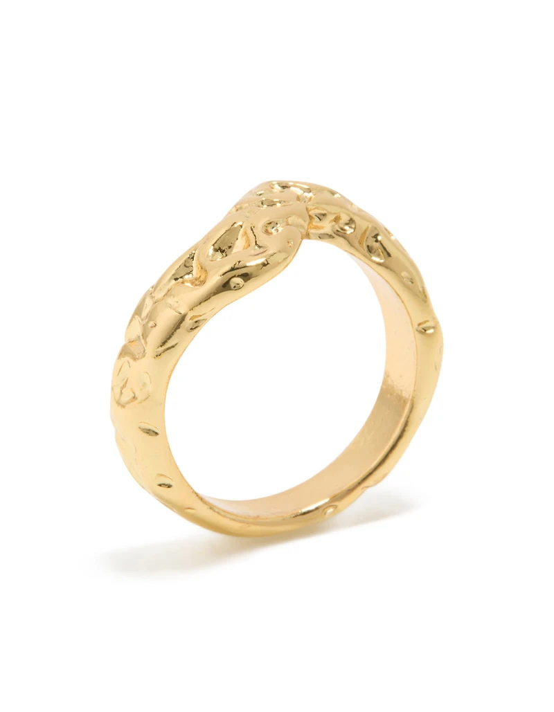 Waterproof Gold Plated Stainless Steel Molten Curved Front Ring