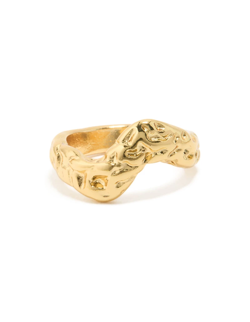 Waterproof Gold Plated Stainless Steel Molten Curved Front Ring