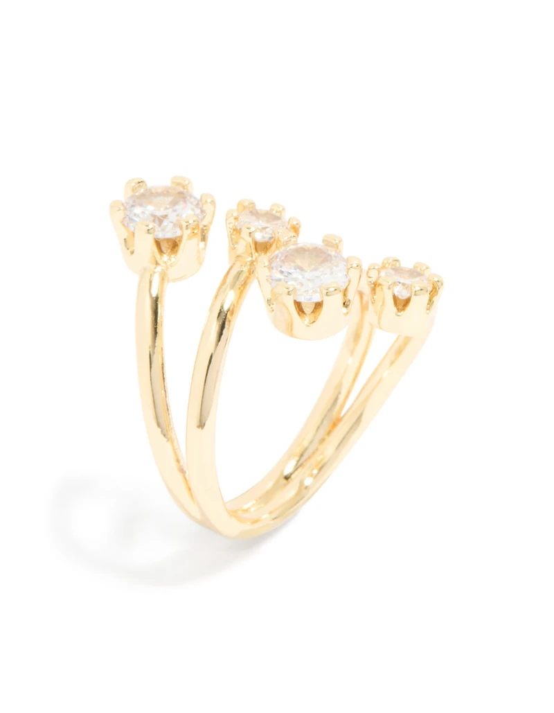 Gold Plated Multi Diamantes Wrap Ring