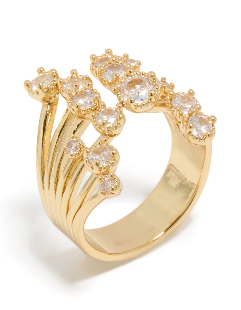 Gold Plated Multi Cubic Zirconia Open Ring