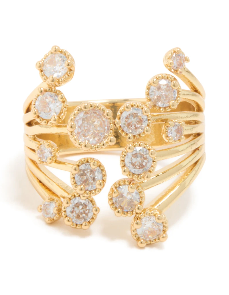 Gold Plated Multi Cubic Zirconia Open Ring
