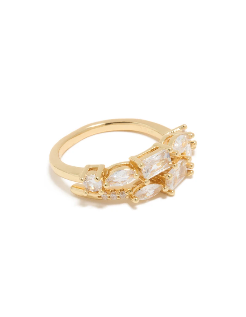 Gold Plated Cubic Zirconias Dainty Layered Ring