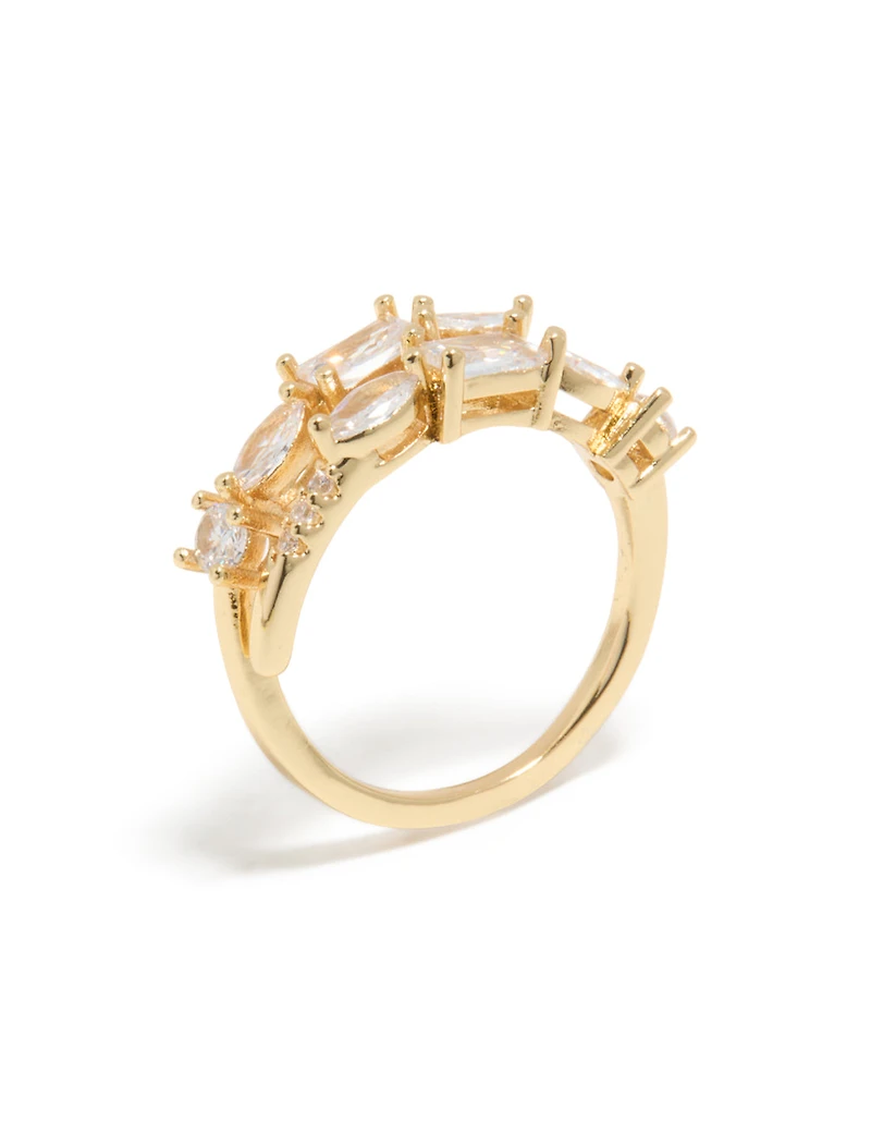 Gold Plated Cubic Zirconias Dainty Layered Ring
