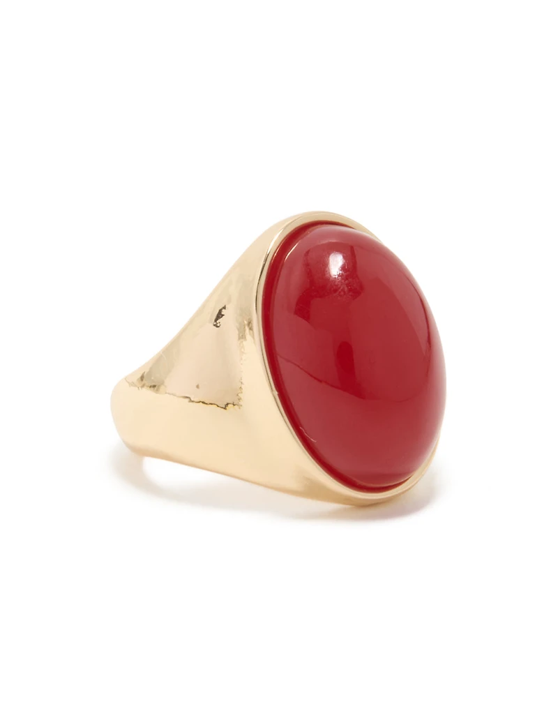 Gold Red Oval Stone Orb Statement Ring