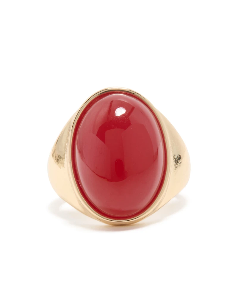 Gold Red Oval Stone Orb Statement Ring