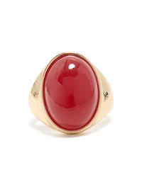 Gold Red Oval Stone Orb Statement Ring