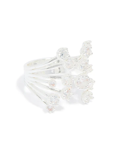 Anneau multi-cubes en zircone à couches ouvertes plaqué argent