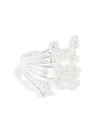 Silver Plated Multi Cubic Zirconia Open Layered Ring