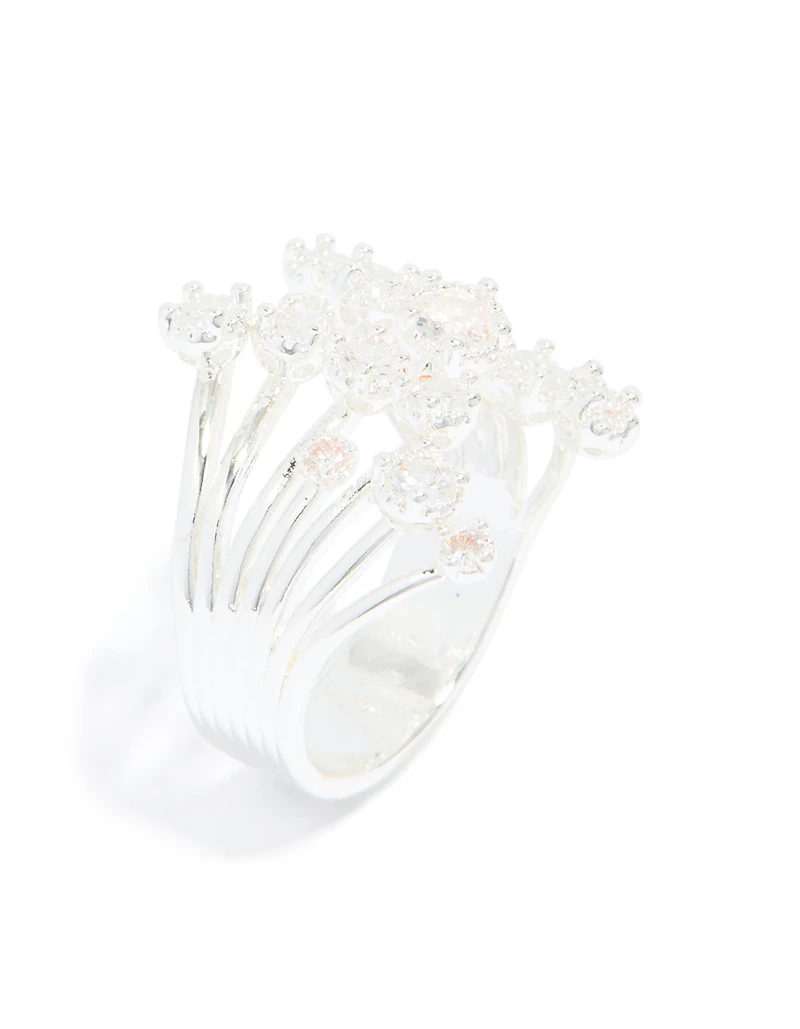 Silver Plated Multi Cubic Zirconia Open Layered Ring