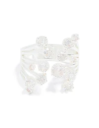 Silver Plated Multi Cubic Zirconia Open Layered Ring