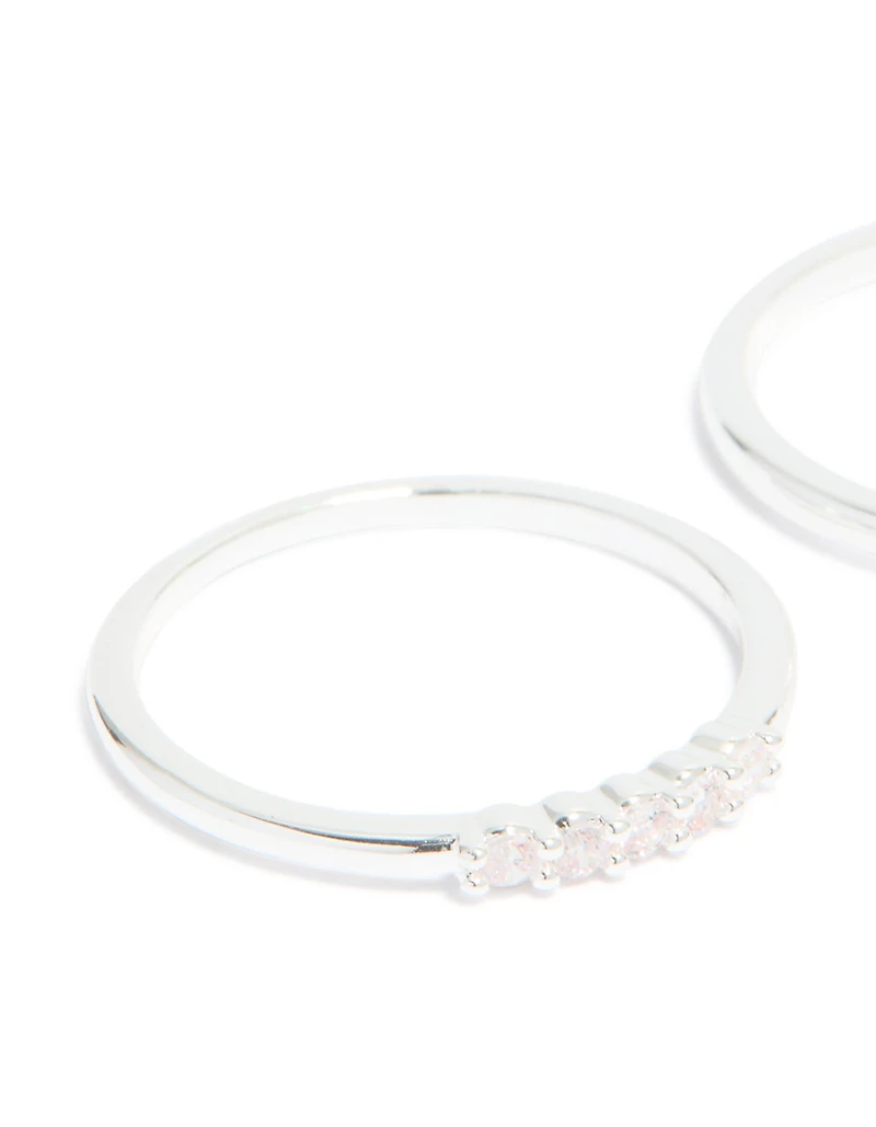 Silver Plated Cubic Zirconia & Fine Pearl Stacking Rings 2-Pack