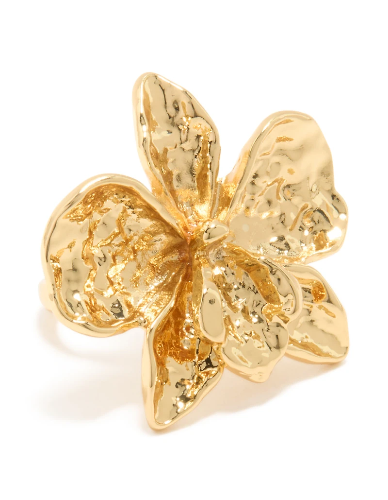 Grande bague florale en fusion plaquée or