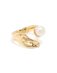 Gold Plated Pearl Open Textured Ring