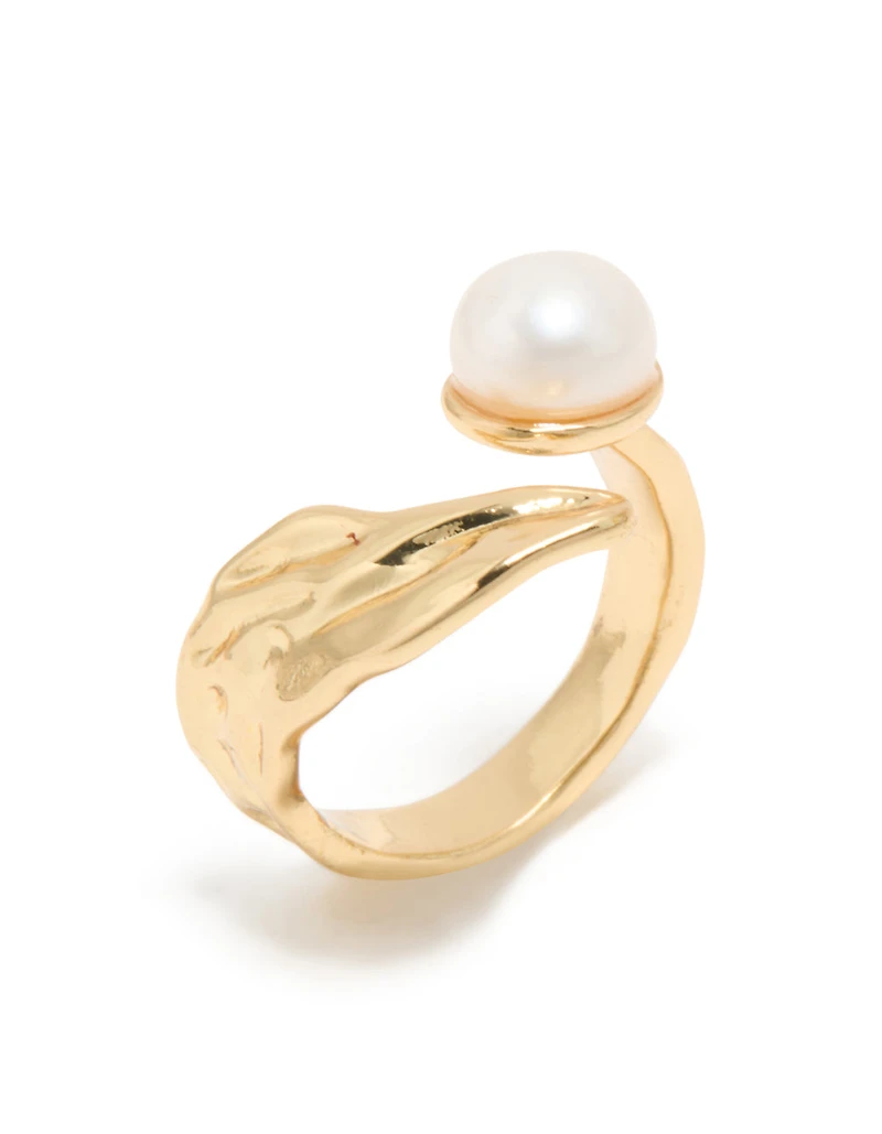 Gold Plated Pearl Open Textured Ring