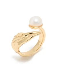 Gold Plated Pearl Open Textured Ring