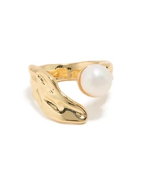 Gold Plated Pearl Open Textured Ring