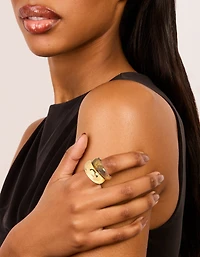 Waterproof Gold Plated Stainless Steel & Brown Modern Stacking Rings 2-Pack