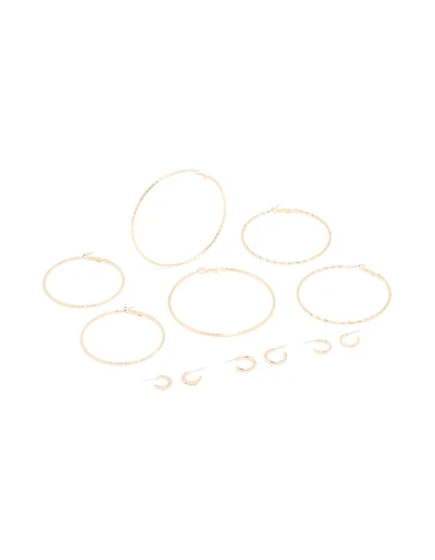 Gold Mega & Small Hoop Earrings 6-Pack