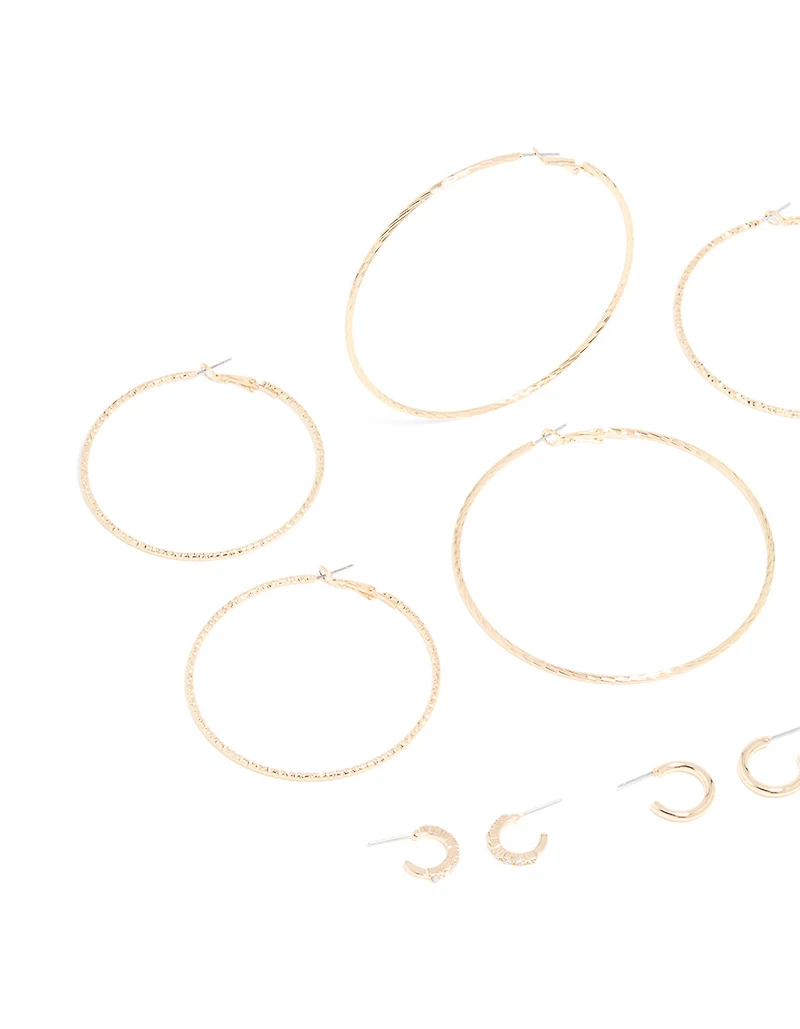 Gold Mega & Small Hoop Earrings 6-Pack