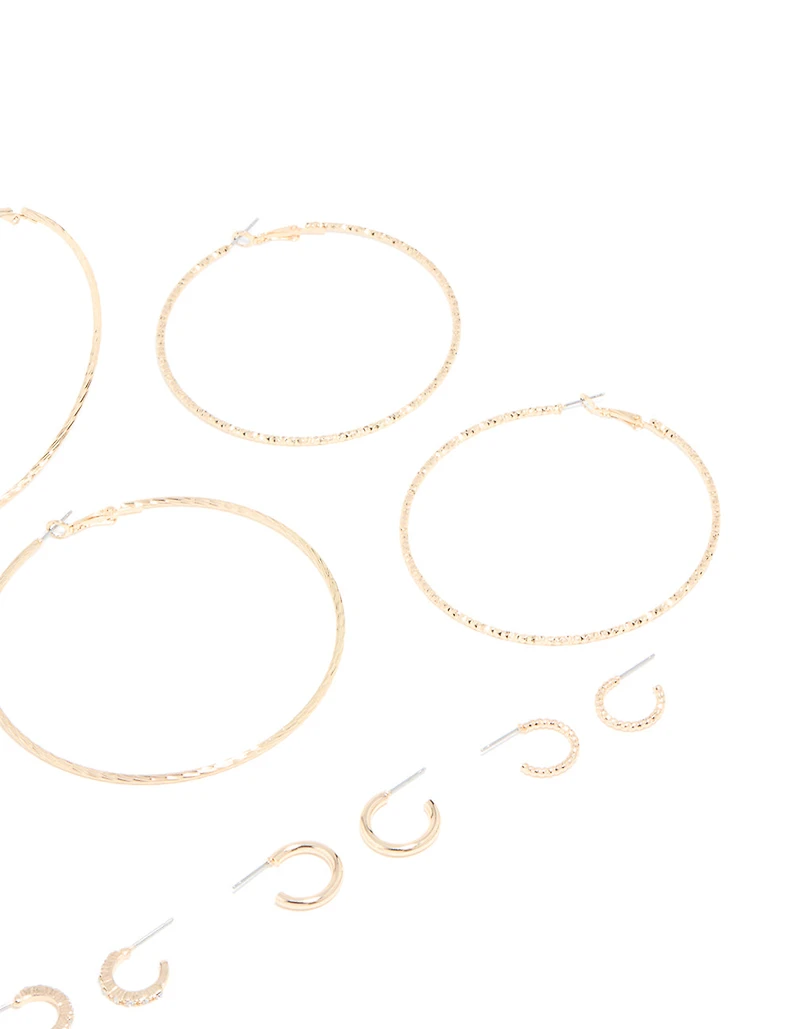 Gold Mega & Small Hoop Earrings 6-Pack