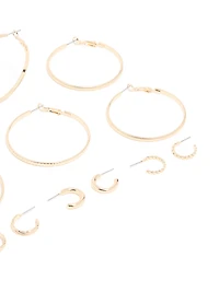 Gold Dainty Textured Smooth Large & Small Hoop Earrings 6-Pack