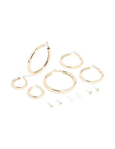 Gold Tube Hoop Earrings 6-Pack